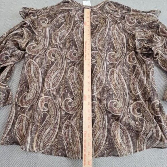 Cato Tunic Women's Size 14/16W Brown Paisley Metallic NWT Ruffles Flutter - Picture 11 of 14